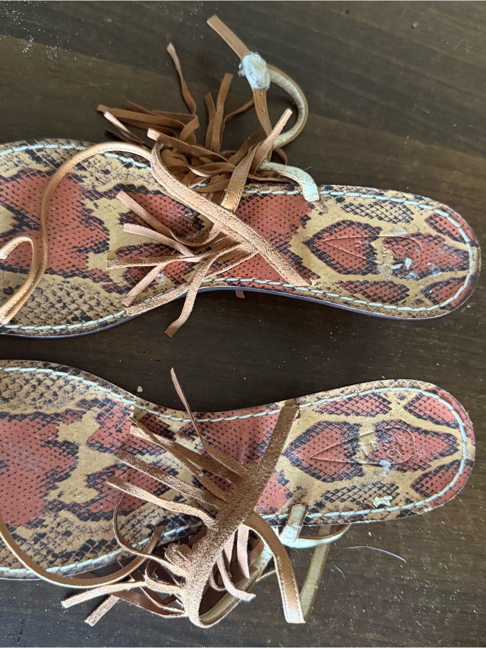Source Unknown Women's Snake-Print Lace-Up Sandals in Brown and Orange